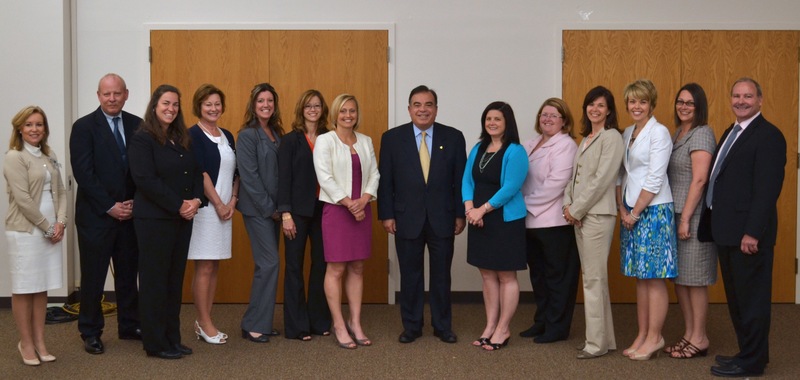 Gathered at graduation ceremonies for Del Tech's Leadership Development Program are (l-r) Dr. Sharon L. Mossman; Charles R. Whealton; Kelly L. Davis; Elizabeth A. Rodier; Lisa J. Strusowski; Michelle R. Garey; Sara D. Stephens; Dr. Orlando J. George Jr.; Taryn E. Gassner; Holly E. Hawkins; Leslie A. Mergner; Kimberly L. Krzanowski; Chala R. Breen; and Dr. Mark A. Lafferty.